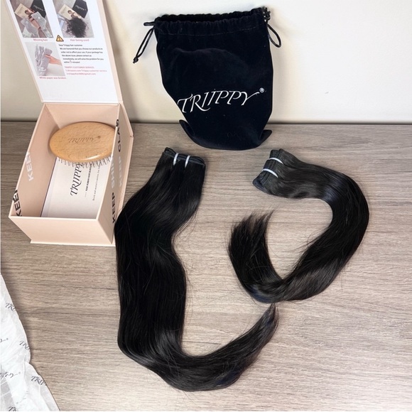 Triippy Raw Human Hair Natural Black Straight 16 18 Inch Sew In Hair Extensions - Picture 2 of 14